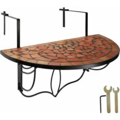 Tavolino Da Balcone Con Decorazione A Mosaico, A Ribalta 75 X 65 X 62 Cm - Tavolino Da Balcone, Tavolino Pieghevole, Tavolino