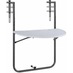 Tavolino Pieghevole Balcone Tavolo Ringhiera Metallo E Polyrattan 60x64 Bianco