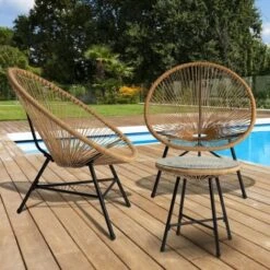 Set Di Mobili Da Giardino IZMIR - Tavolo E 2 Poltrone Con Corda Effetto Rattan