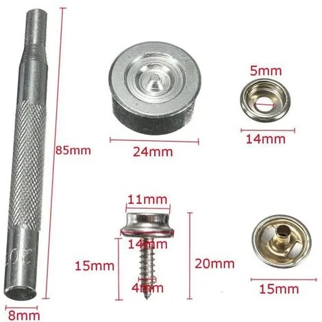 None Bottone A Pressione Presa Vite Chiodo Tela Fissaggio Tendalino Barca 60 Pezzi - immagine 3