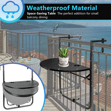 Hengda Tavolo Da Balcone Tavolo Sospeso 60x40cm Tavolo Pieghevole Balcone Tavolo Sospeso Pieghevole Universale - immagine 5