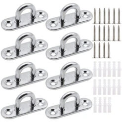 8 Pezzi Piastre Per Occhielli In Acciaio Inox Gancio Da Muro Piastra Con Occhiello M5 Con Viti Per Amaca Yoga Parasole
