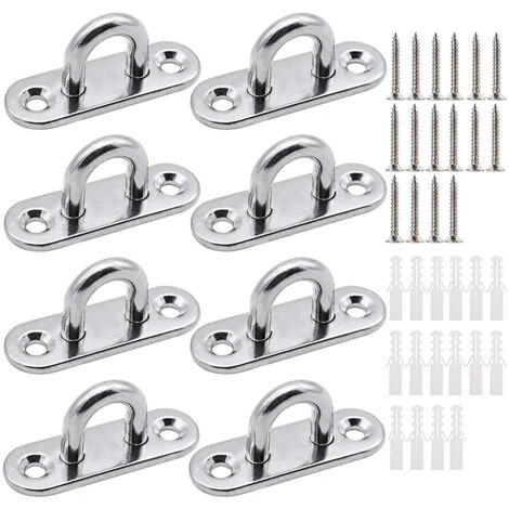 8 Pezzi Piastre Per Occhielli In Acciaio Inox Gancio Da Muro Piastra Con Occhiello M5 Con Viti Per Amaca Yoga Parasole