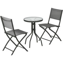 Outsunny Set Da Giardino 3 Pezzi In Acciaio Con 2 Sedie Pieghevoli In Tessuto A Rete Traspirante E Tavolo Da Giardino Rotondo Dal Piano In Vetro Temperato