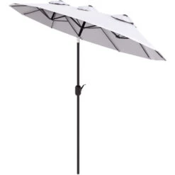 Outsunny Ombrellone Da Giardino Doppio Inclinabile Con Apertura A Manovella, 285x147x227cm, Bianco