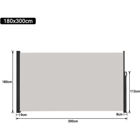 Pannelli Divisori Tenda Da Sole Laterale Allungabile, 180 X 300 Cm, Per Balcone, Terrazza, Giardino, Esterni, Colore Grigio HENGMEI - immagine 2