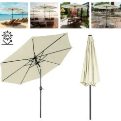 HENGMEI Ombrellone 300cm, Ombrellone Da Giardino Per Balcone Ombrellone Con Protezione UV Ombrellone A Manovella, Beige