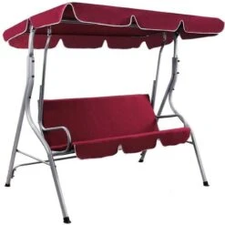 Dondolo Da Giardino 3 Posti Altalena Esterno Acciaio + Tettuccio Rosso Bordeaux