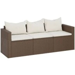 Divano Da Giardino A 3 Posti Con Cuscini In Polyrattan Marrone VidaXL