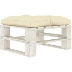Hommoo Pouf Da Giardino Su Pallet Con Cuscino Crema In Legno
