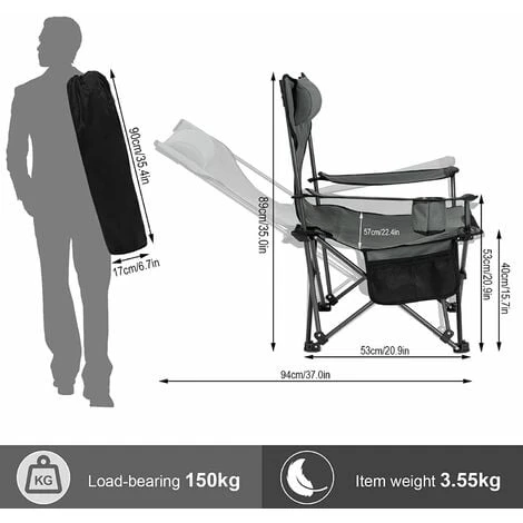 WOLTU Sedia Pieghevole Campeggio. Set Di 2. Sedie Richiudibili Sedia Da Pesca Leggera E Portatile. Max Portata 150 Kg Grigio - immagine 3