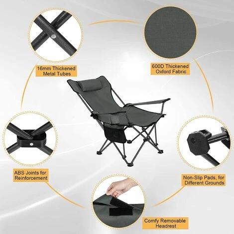 WOLTU Sedia Pieghevole Campeggio. Set Di 2. Sedie Richiudibili Sedia Da Pesca Leggera E Portatile. Max Portata 150 Kg Grigio - immagine 5