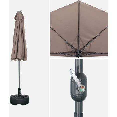 Ombrellone Da Balcone Ø250cm - CALVI - Mezzo Ombrellone Dritto, Palo In Alluminio Con Manovella, Telo Bruno/talpa - immagine 5