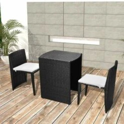 VIDAXL Set Da Bistrot 3 Pz Con Cuscini In Polyrattan Nero