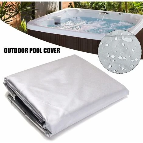 RHAFAYRE Copertura Per Vasca Idromassaggio Quadrata Per Spa, Copertura Per Vasca Da Bagno Da Giardino Rettangolare In Tessuto Oxford 210D Resistente Al Vento E Ai Raggi UV (218x218x30cm,Argento) - immagine 3