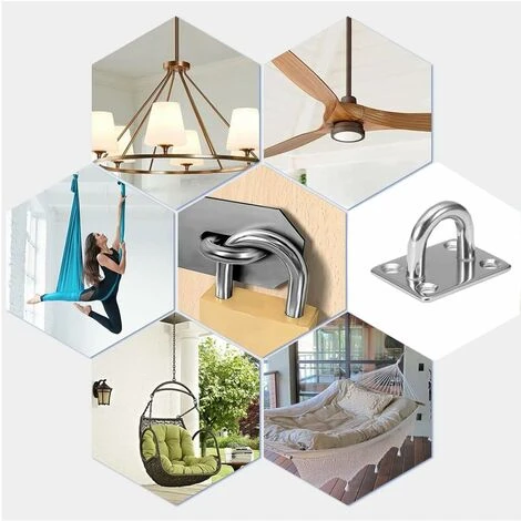 RHAFAYRE 4 Pezzi M5 Piastra Occhiello In Acciaio Inossidabile, Gancio A Soffitto, Gancio A Parete, Fissaggio A Soffitto, Piastra Di Ponte In Acciaio Inossidabile, Per Amaca Altalena Barca - immagine 5