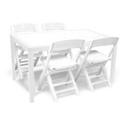 Prince + Asso - Set Da Pranzo Per Esterni Composto Da Tavolo 150X90 Cm E 4 Sedie Pieghevoli - Bianco