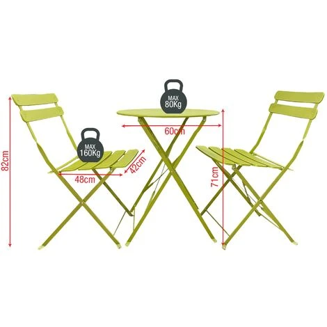 Rebecca Mobili Set Tavolo E 2 Sedie Da Giardino Acciaio Verde Salvaspazio - immagine 2