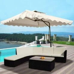 Ombrellone Giardino Decentrato 2,5 Mt Ecru Con Pendente Palo Metallo Gazebo