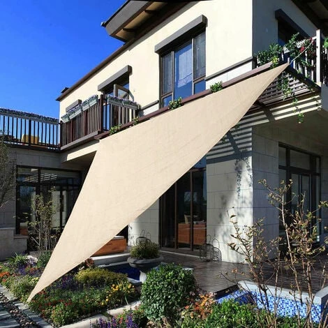 Vela Telo Parasole 4x4mt Tenda Triangolare Ombreggiante Giardino Tessuto Beige - immagine 3
