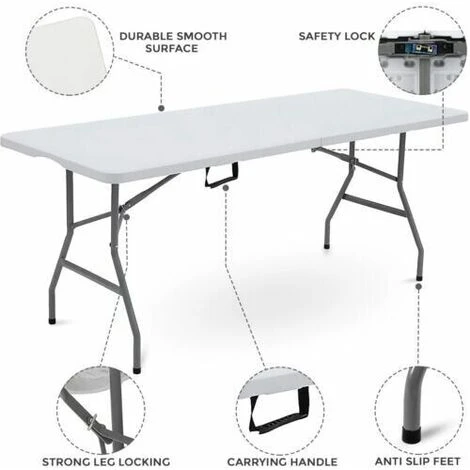 TAVOLO PIEGHEVOLE GIARDINO DA CAMPEGGIO TAVOLINO ESTERNI RICHIUDIBILE 152X76X74H - immagine 5