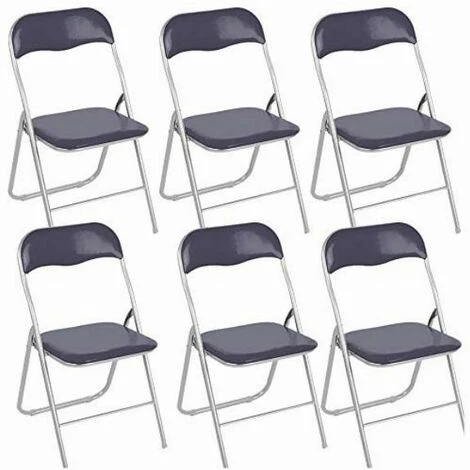 BAKAJI Set 6 Sedie Imbottite Pieghevoli Salvaspazio Sedia Con Struttura Tubolare In Metallo Rivetsimento In PVC Design Moderno Per Sala Da Pranzo Cucina (Grigio) - immagine 2