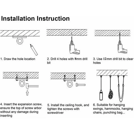Gancio Per Soffitto In Acciaio Inossidabile, Gancio Di Supporto Per Sacco Da Boxe Con Imbracatura Altalena, Amaca, Imbracatura, Sacco Da Boxe, Carico Di Tether Yoga Fino A 450 Kg - immagine 5