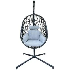 Rebecca Mobili Poltrona Sospesa Dondolo Polyrattan Grigio Per Casa Giardino