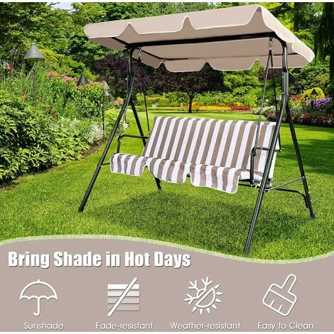 Giantex Copertura Di Ricambio Universale Per Dondolo, Tettuccio Tetto Di Ricambio Per Dondolo Da Giardino Per Esterno (196 X 109 Cm, Beige) - immagine 3