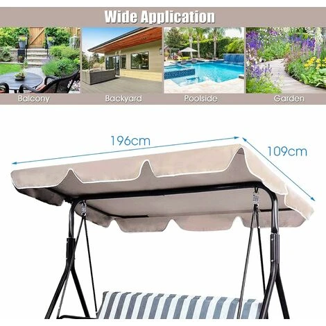 Giantex Copertura Di Ricambio Universale Per Dondolo, Tettuccio Tetto Di Ricambio Per Dondolo Da Giardino Per Esterno (196 X 109 Cm, Beige) - immagine 4