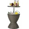 GIANTEX Tavolino Da Giardino Allungabile In Polyrattan 30 L, Portaghiaccio Per Birra/Cocktail, Tavolino Da Bar Per Festa Estativa (Marrone)