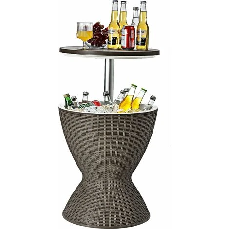 GIANTEX Tavolino Da Giardino Allungabile In Polyrattan 30 L, Portaghiaccio Per Birra/Cocktail, Tavolino Da Bar Per Festa Estativa (Marrone)