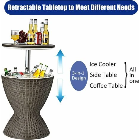GIANTEX Tavolino Da Giardino Allungabile In Polyrattan 30 L, Portaghiaccio Per Birra/Cocktail, Tavolino Da Bar Per Festa Estativa (Marrone) - immagine 2