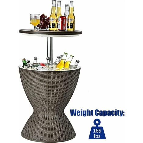 GIANTEX Tavolino Da Giardino Allungabile In Polyrattan 30 L, Portaghiaccio Per Birra/Cocktail, Tavolino Da Bar Per Festa Estativa (Marrone) - immagine 4