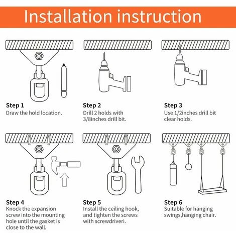 Gancio Per Soffitto Per Impieghi Gravosi Gancio Per Amaca In Acciaio Inossidabile Con Rotazione A 360° Kit Di Sospensione Per Amaca, Sedia Sospesa, Sacco Da Boxe, Altalena, Yoga Aereo - Capacità 450 K - immagine 5
