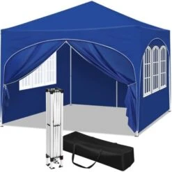 WOLTU Gazebo Pieghevole Da Giardino. Gazebo Impermeabile Pop Up Da 3x3m Con Pannelli Laterali. Tendone Da Esterno. Altezza Regolabile. Protezione UV. Con Custodia.Blu