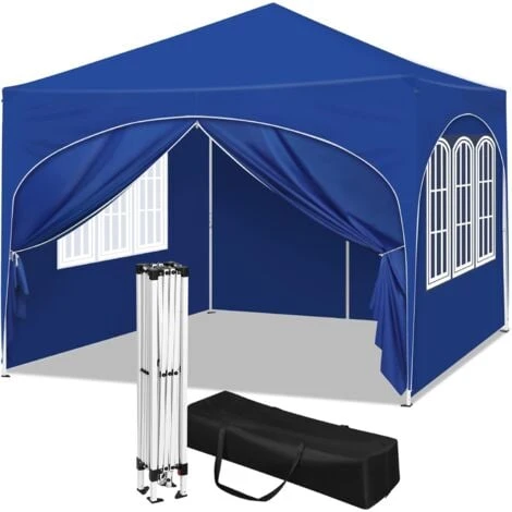 WOLTU Gazebo Pieghevole Da Giardino. Gazebo Impermeabile Pop Up Da 3x3m Con Pannelli Laterali. Tendone Da Esterno. Altezza Regolabile. Protezione UV. Con Custodia.Blu