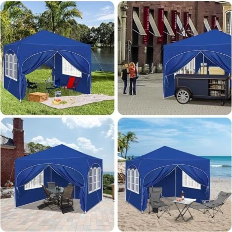 WOLTU Gazebo Pieghevole Da Giardino. Gazebo Impermeabile Pop Up Da 3x3m Con Pannelli Laterali. Tendone Da Esterno. Altezza Regolabile. Protezione UV. Con Custodia.Blu - immagine 2