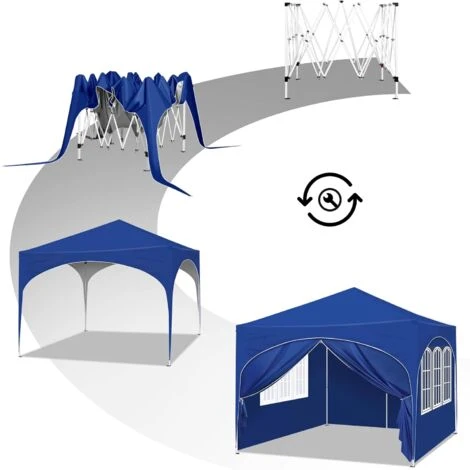 WOLTU Gazebo Pieghevole Da Giardino. Gazebo Impermeabile Pop Up Da 3x3m Con Pannelli Laterali. Tendone Da Esterno. Altezza Regolabile. Protezione UV. Con Custodia.Blu - immagine 5