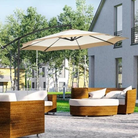 Outsunny Ombrellone Da Giardino A Braccio In Acciaio E Poliestere Con Base A Croce E Presa D'Aria, Ø295x194 Cm - immagine 2