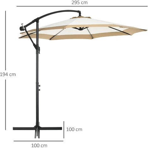 Outsunny Ombrellone Da Giardino A Braccio In Acciaio E Poliestere Con Base A Croce E Presa D'Aria, Ø295x194 Cm - immagine 3