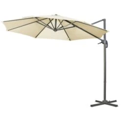 Outsunny Ombrellone Da Giardino Decentrato Con Angolazione Regolabile E Girevole A 360°, Ø294x248cm Bianco Crema