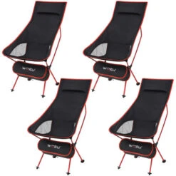 WOLTU Sedia Da Campeggio Pieghevole. Set 4. Sedia Da Esterno Giardino. Sedia Camping Portatile Leggera. Sedia Da Pesca. Nero+Rosso