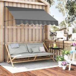 WOLTU Tenda Da Sole Per Esterno. Tenda Parasole Senza Perforazione. Telo Ombreggiante Con Manovella. Altezza Regolabile. Per Balcone. Veranda. Terrazza. 300 Cm. Grigio Carbone