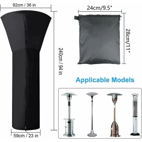 Copertura Del Riscaldatore Del Patio, Copertura Del Riscaldatore Del Patio Impermeabile 210D Oxford, Copertura Del Riscaldatore Del Patio Esterno Antipolvere/antivento (240x92x59cm) - immagine 2