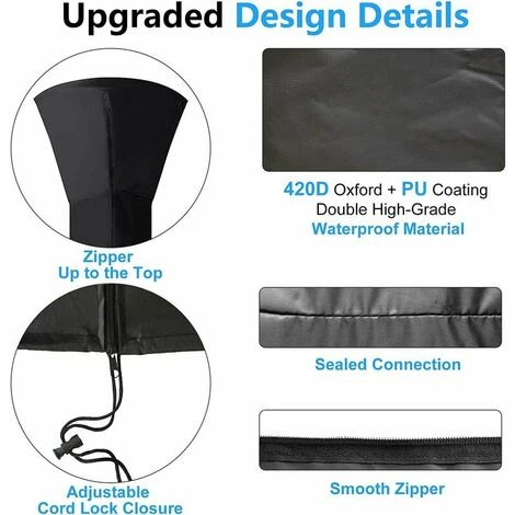 Copertura Del Riscaldatore Del Patio, Copertura Del Riscaldatore Del Patio Impermeabile 210D Oxford, Copertura Del Riscaldatore Del Patio Esterno Antipolvere/antivento (240x92x59cm) - immagine 3