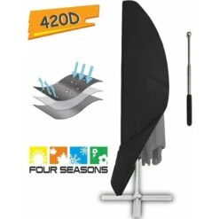 Copertura Per Ombrellone Con Telone, Copertura Per Ombrellone, Resistente Agli Agenti Atmosferici, Ai Raggi UV, Antivento E Alla Neve, Per Ombrellone A Sbalzo Nero 265 X 40/70/50 Cm