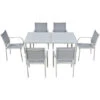 Outsunny Set Da Giardino Con Tavolo In Vetro Temperato E 6 Sedie Con Tessuto A Rete, Grigio