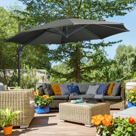 Outsunny Ombrellone Da Giardino Decentrato Con Angolazione Regolabile E Girevole A 360°, Ø294x248cm Grigio - immagine 2