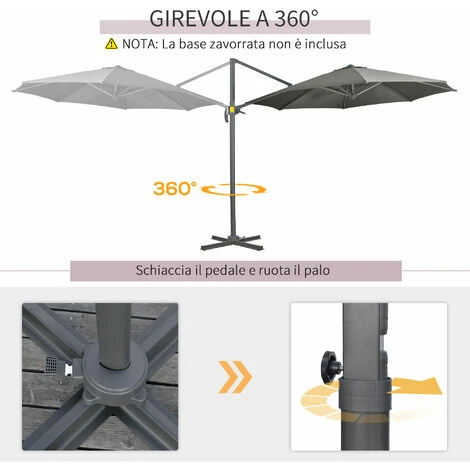Outsunny Ombrellone Da Giardino Decentrato Con Angolazione Regolabile E Girevole A 360°, Ø294x248cm Grigio - immagine 4